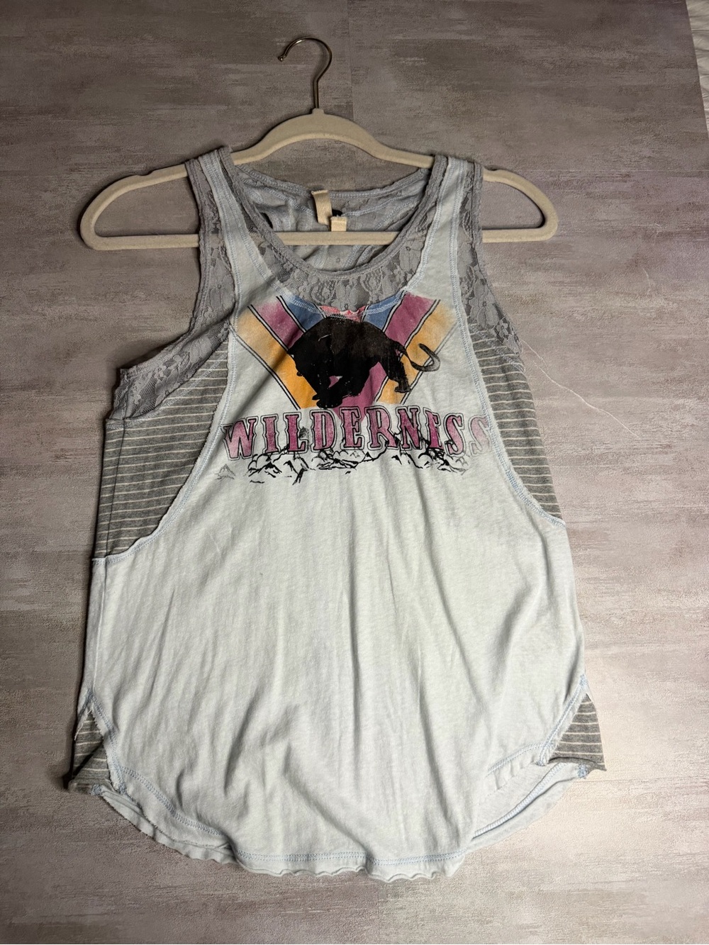 We The Free Light Blue 'Wilderness' Graphic Lace-Trim Tank